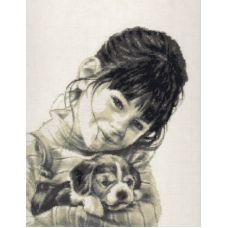 Набор для вышивания Девочка со щенком, 26x31, Палитра
