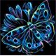 Мозаика стразами Неоновая бабочка, 25x25, полная выкладка, Алмазная живопись