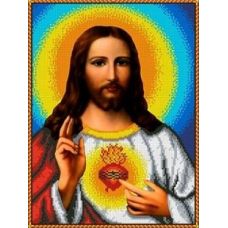 Ткань для вышивания бисером Святое сердце Иисуса, 28x36,5, Каролинка