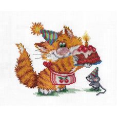 Набор для вышивания крестом Рыжий кот. День рождения, 15x20, МП-Студия