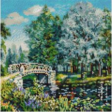 Алмазная мозаика Мостик в парке, 30x30, полная выкладка, Белоснежка