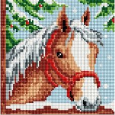 Алмазная мозаика Белогривая лошадка, 20x20, полная выкладка, Белоснежка