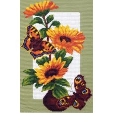 Набор для вышивания крестом Подсолнухи и бабочки, 28x37 (20x30), Матренин посад