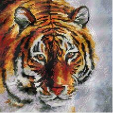 Алмазная мозаика Тигр на снегу, 30x30, полная выкладка, Белоснежка