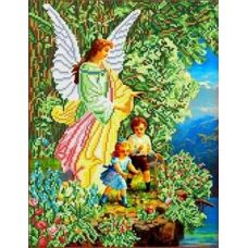 Ткань для вышивания бисером Ангел и дети, 28x36, Каролинка