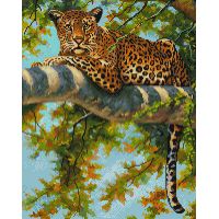 Алмазная мозаика Леопард в тени ветвей, 40x50, полная выкладка, Белоснежка