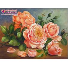 Мозаика стразами Ароматные розы, 30x40, полная выкладка, Алмазная живопись