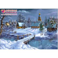 Мозаика стразами Зима в деревне, 60x40, полная выкладка, Алмазная живопись