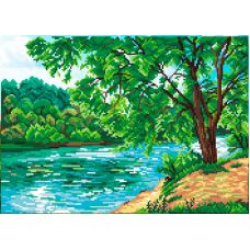 Рисунок на габардине У реки, 50x40 (35x25), МП-Студия, Г-083