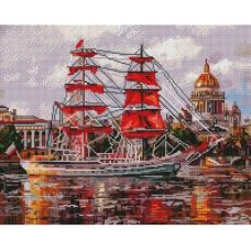 Алмазная мозаика Санкт-Петербург. Нева. Алые паруса, 40x50, полная выкладка, Белоснежка
