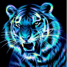 Мозаика стразами Неоновый тигр, 25x25, полная выкладка, Алмазная живопись