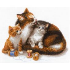 Набор для вышивания крестом Кошка с котятами, 30x24, Риолис, Сотвори сама