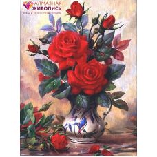 Мозаика стразами Прекрасные розы, 30x40, полная выкладка, Алмазная живопись