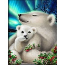 Мозаика стразами Белые медведи, 30x40, полная выкладка, Алмазная живопись