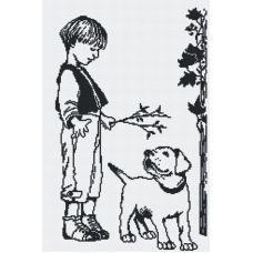 Набор для вышивания крестом Мальчик с собакой (графика), 31x46, МП-Студия