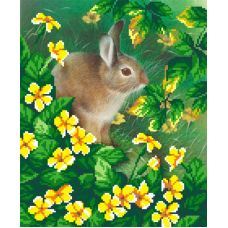 Рисунок на габардине Кролик на цветущей поляне, 35x40 (23x28), МП-Студия, Г-085