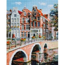 Алмазная мозаика Императорский канал в Амстрердаме, 40x50, полная выкладка, Белоснежка