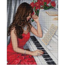 Мозаика стразами Пианистка, 40x50, полная выкладка, Алмазная живопись
