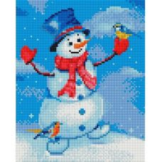 Алмазная мозаика Снеговик и синица, 20x25, полная выкладка, Белоснежка