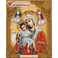 Мозаика стразами Икона Богородица Достойно есть, 22x28, частичная выкладка, Алмазная живопись