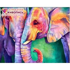 Мозаика стразами Мудрость слонов, 40x50, полная выкладка, Алмазная живопись