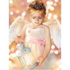 Мозаика стразами Ангел с фонариком, 30x40, полная выкладка, Алмазная живопись