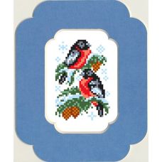 Набор для вышивания с бисером и паспарту Снегири, 13x18 (7x10), Матренин посад