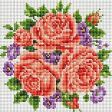 Алмазная мозаика Розы и фиалки, 20x20, полная выкладка, Белоснежка