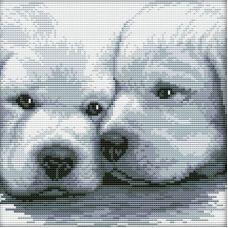 Набор для вышивания крестом Два белых щенка, 28x28, Белоснежка