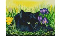Алмазная мозаика Кот и крокусы, 30x40, полная выкладка, Белоснежка