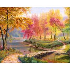 Мозаика стразами Осень в старом парке, 40x50, полная выкладка, Алмазная живопись