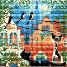 Алмазная мозаика Город и кошки. Лето, 20x20, полная выкладка, Риолис