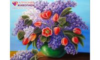 Мозаика стразами Букет сирени, 30x40, полная выкладка, Алмазная живопись