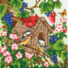 Рисунок на габардине Птицы в саду, 40x40 (28x28), МП-Студия, Г-060
