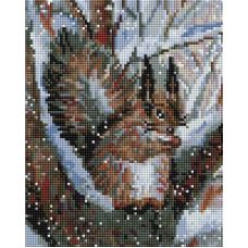 Алмазная мозаика Белочка в зимнем лесу, 20x25, полная выкладка, Белоснежка
